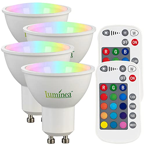 Luminea LED RGB: 4er-Set LED-Spots GU10, RGBW, 4,8 W, 400 lm, dimmbar (LED-Leuchtmittel GU10, GU10-Beleuchtung, Fernbedienungen) von Luminea