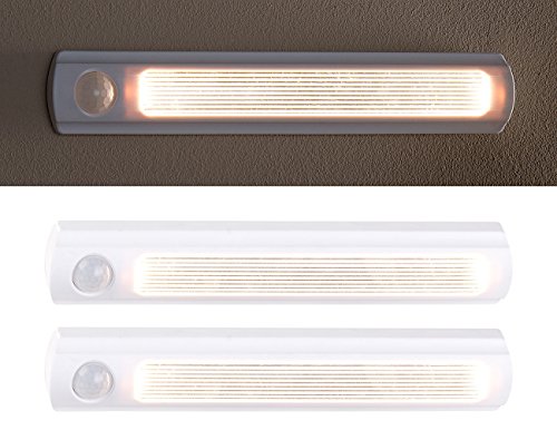 Luminea Schrank-Leuchten: 2er-Set LED-Schrankleuchte, PIR- & Lichtsensor, 0,6 W, 25 Lm, 6000 K (LED Schranklicht mit Sensor, LED-Leisten batteriebetrieben, Kleiderschrank) von Luminea