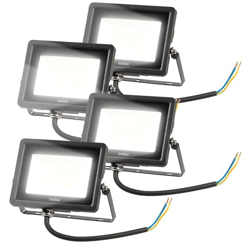 Luminea LED-Strahler Tageslicht: 4er-Set Mini-LED-Fluter, 20 W, 2.000 lm, IP65, 4.000 K, tageslichtweiß (LED Strahler Außenbereiche, LED außen Flutlicht Strahler) von Luminea