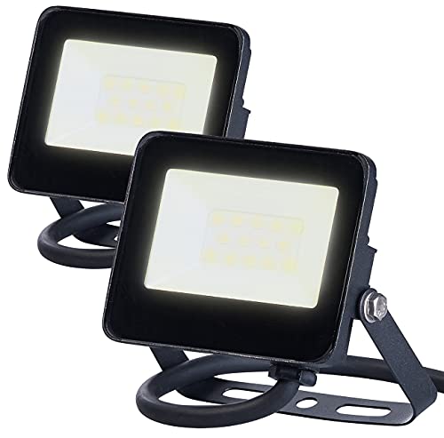 Luminea LED Strahler Fluter: Wetterfester Mini-LED-Fluter, 10 W, 945 lm, IP65, 3.000 K, 2er-Set (Strahler außen weiß, warmweiß) von Luminea