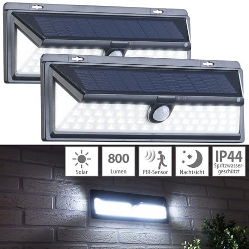 Luminea Solar Außenleuchten: 2er-Set Solar-LED-Wandleuchten, Bewegungs-Sensor, Akku, 800 lm, 13,2 W (Solarleuchten außen, Solarleuchten Garagen, Dachrinnenleuchten Bewegungsmelder Funktion) von Luminea