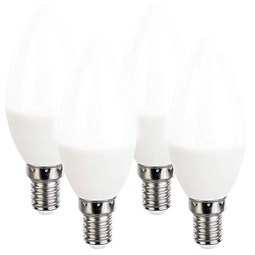 Luminea LED Leuchtmittel E14: 4er-Set LED-Kerzen, tageslichtweiß, 500 Lumen, E14, 6 Watt, 6500 K (Lampe E14, LED-Glühbirnen E14-Kerzen, Energiesparlampe Tageslicht) von Luminea