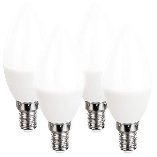 Luminea LED Leuchtmittel E14: 4er-Set LED-Kerzen, tageslichtweiß, 500 Lumen, E14, 6 Watt, 6500 K (LED-Glühbirne, Glühlampen, Deckenleuchte) von Luminea