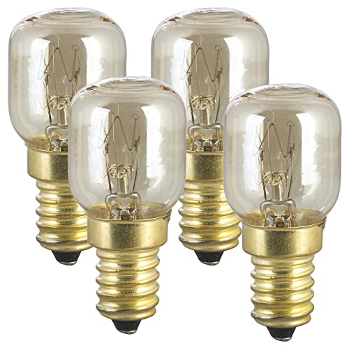 Luminea Backofen Glühbirne E14: 4er-Set Backofenlampen, E14, T26, 25 W, 100 lm, warmweiß, bis 300 °C (Minibackofen Leuchtmittel, Ofenlampen E14, Kochen) von Luminea