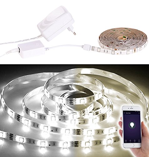 Luminea SMD-LED-Streifen: WLAN-LED-Streifen, weiß, 2 m, Amazon Alexa & Google Assistant komp. (SMD Licht, Glasbodenbeleuchtung) von Luminea