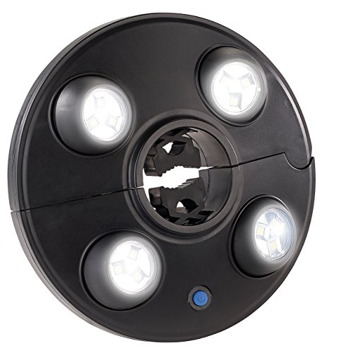 Luminea Schirmbeleuchtung LED: LED-Schirmleuchte LSL-250 mit 4 dreh- und dimmbaren Spots, 250 Lumen (LED Schirmlampe, Beleuchtung Sonnenschirm, Batterie Leuchten) von Luminea