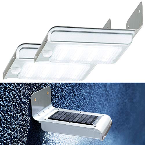 Luminea aussen Solar Beleuchtung: 2er-Set Edelstahl-LED-Solar-Wandleuchten, Licht- & Bewegungssensor (Außenlampe Bewegungsmelder, Neutralweisse LED-Außenlampe) von Luminea