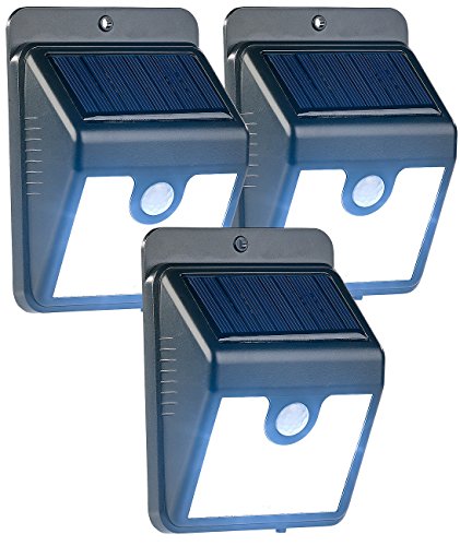 Luminea Solarlampe außen: 3er-Set Solar-LED-Wandleuchten mit Bewegungssensor & Nachtlicht, 50 lm (Solar Hausnummern-Beleuchtung, Nachtbeleuchtungen, Dachrinnenleuchten Bewegungsmelder) von Luminea