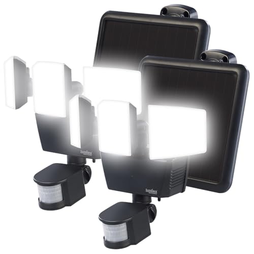 Luminea Solar Aussenstrahler: 2er-Set 3-fach-Solar-LED-Fluter für außen, PIR-Sensor, 3.600 lm (Strahler mit Bewegungsmelder, LED-Spots Outdoor, Dachrinnenleuchten Nachtlicht Funktion) von Luminea