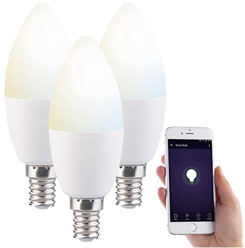 Luminea Smart Lampe: 3er-Set WLAN-LED-Lampen mit Sprachsteuerung, E14, CCT, F (WLAN-Glühbirne Alexa E14, Alexa-Birnen, Deckenleuchte) von Luminea