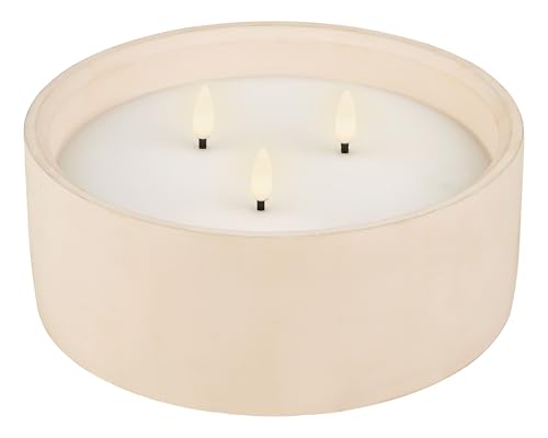 LED Kerze mit Timer 20x8cm Wachs Beton - Indoor & Outdoor - dreiflammige Wachskerze in Betonschale - mit 6 Stunden Timerfunktion - Flammenlose Kerzen als Outdoorkerzen Dekokerzen - Weiß Warmweiß von Lumineo