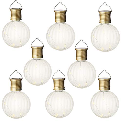 LED Solar 8er Set Kugeln leuchtende Solarkugeln bunt o. klar Gartendekoration ca. 7,5 cm Durchmesser (klar) von Lumineo