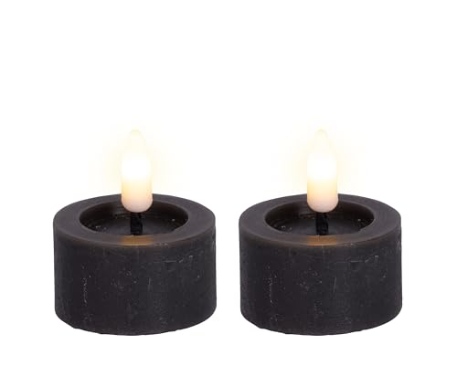 LED Teelichter mit Timer 4,4x5cm Wachs 2 Stück - Wachskerzen mit 6 Stunden Timerfunktion - Echtwachskerze batteriebetrieben - Flammenlose Kerzen als Tischkerzen Dekokerzen Teelicht - Grau Warmweiß von Lumineo