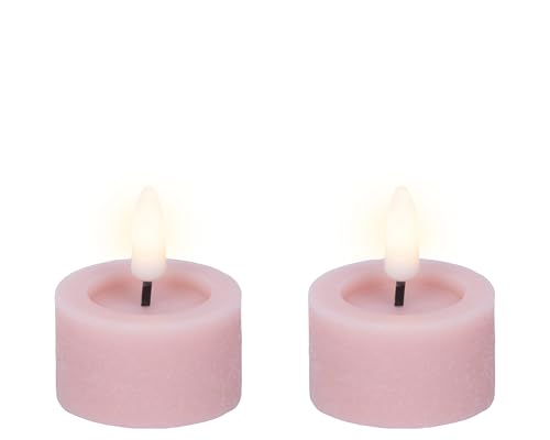 LED Teelichter mit Timer 4,4x5cm Wachs 2 Stück - Wachskerzen mit 6 Stunden Timerfunktion - Echtwachskerze batteriebetrieben - Flammenlose Kerzen als Tischkerzen Dekokerzen Teelicht - Rosa Warmweiß von Lumineo