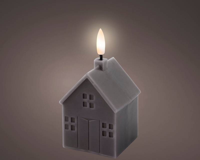 Lumineo Dekofigur LED Kerze Wachs grau/ warmes weiss 6x6x11,3cm von Lumineo