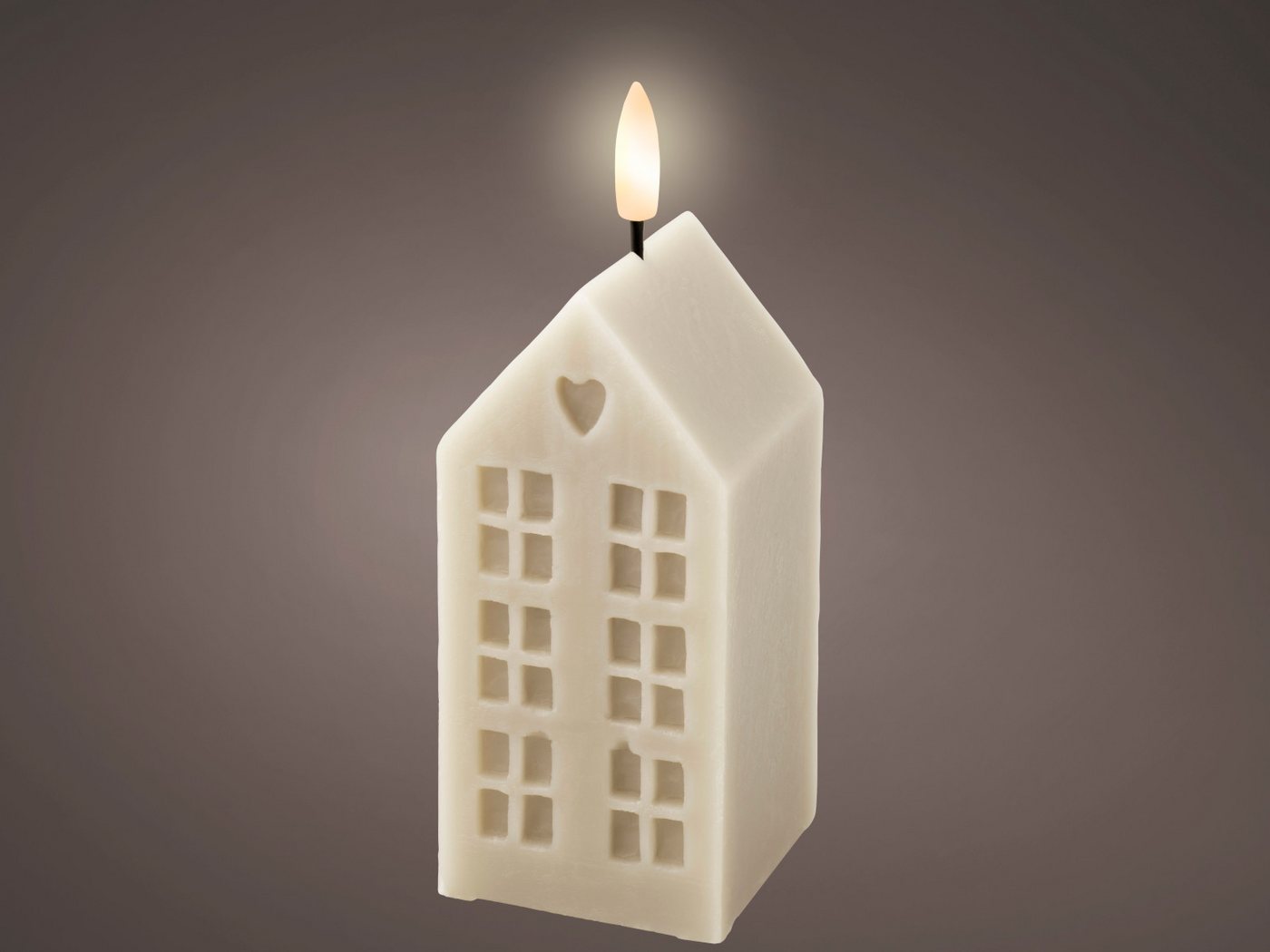 Lumineo Dekofigur LED Kerze Wachs grau/ warmes weiss 6x6x14,8cm von Lumineo