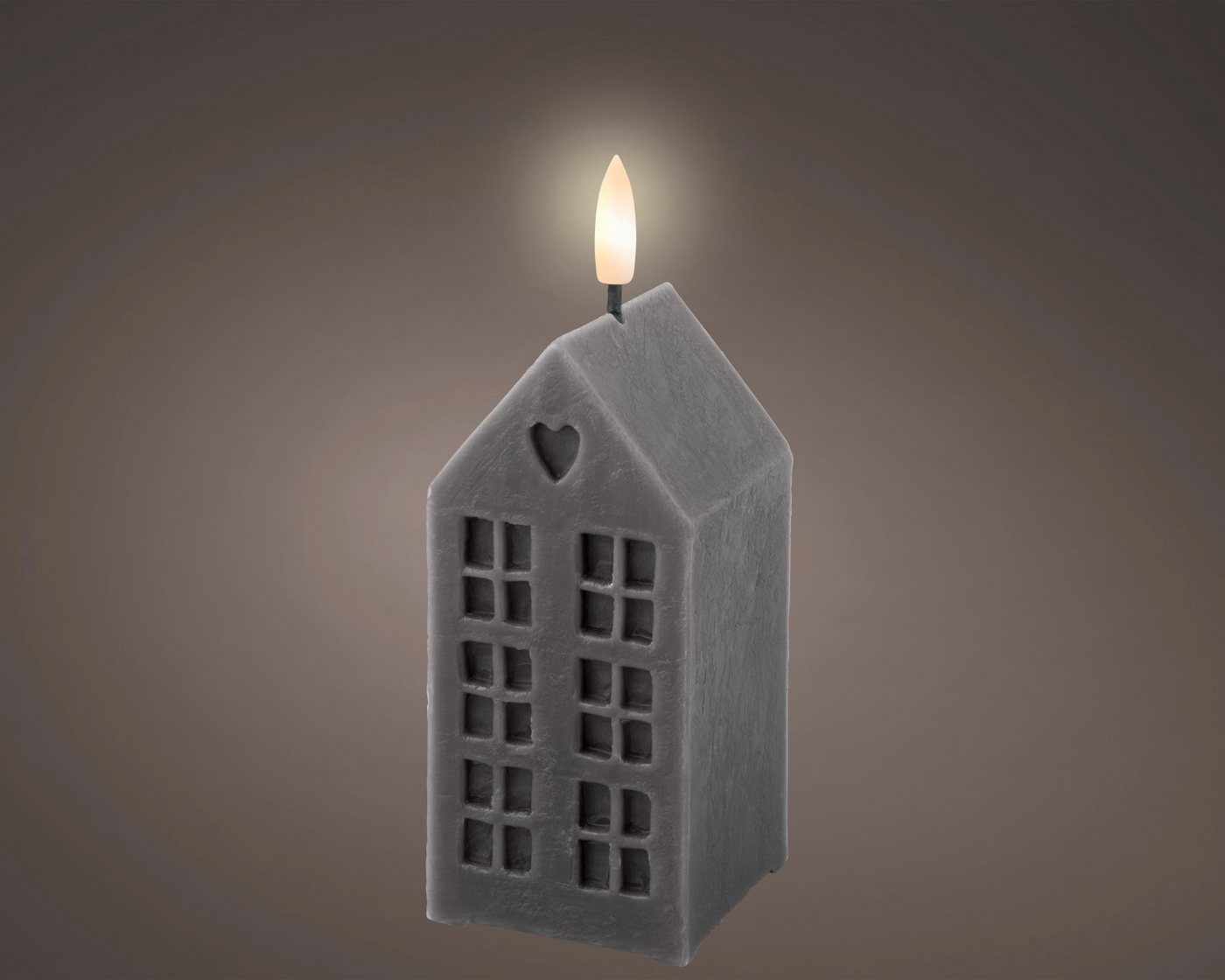 Lumineo Dekofigur LED Kerze Wachs grau/ warmes weiss 6x6x14,8cm von Lumineo