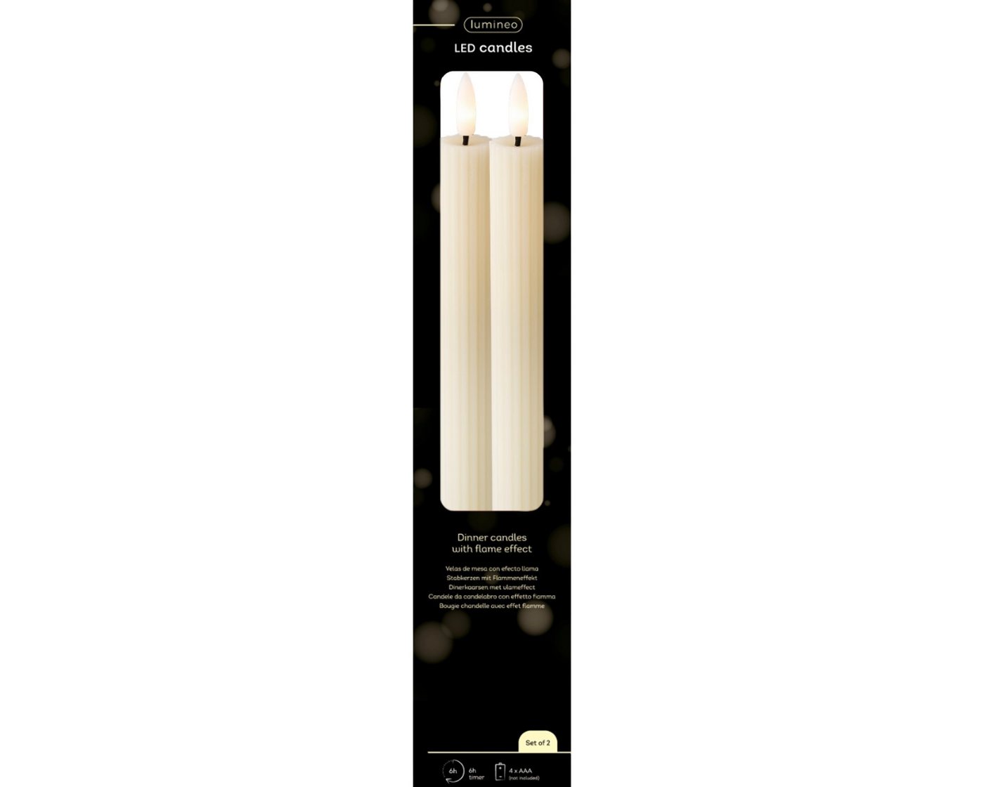Lumineo LED-Christbaumkerzen Lumineo LED Spitzkerzen, 2er-Set Creme, warm weiß, 6h-Timer, Batteriebetrieben (4x AAA), 6h-Timer, Stabkerzen von Lumineo