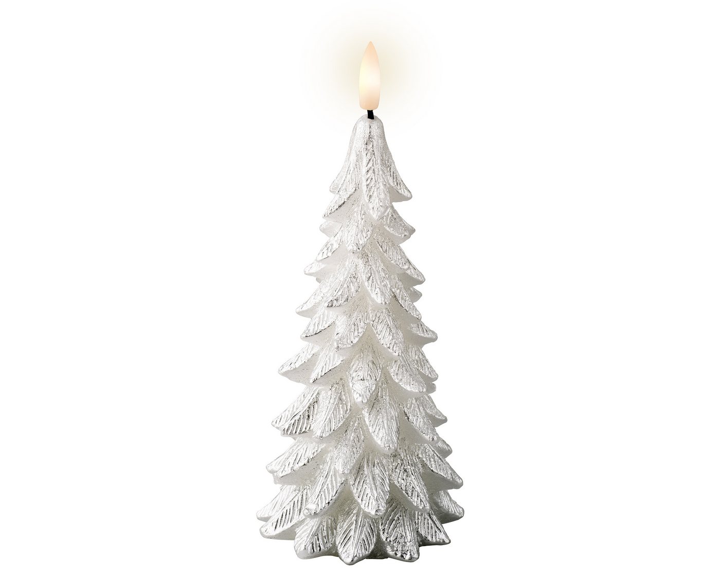 Lumineo LED-Kerze, LED Kerze mit Timer 8x19cm Wachs in Tannenbaum Form Silber / Warmweiß Lumineo LED-Kerze, LED Kerze mit Timer 8x19cm Wachs in Tannenbaum Form Silber / Warmweiß von Lumineo