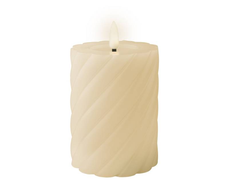 Lumineo LED-Kerze, LED Kerze mit Timerfunktion 7,5x12cm gedreht Wachs Creme / Warmweiß von Lumineo