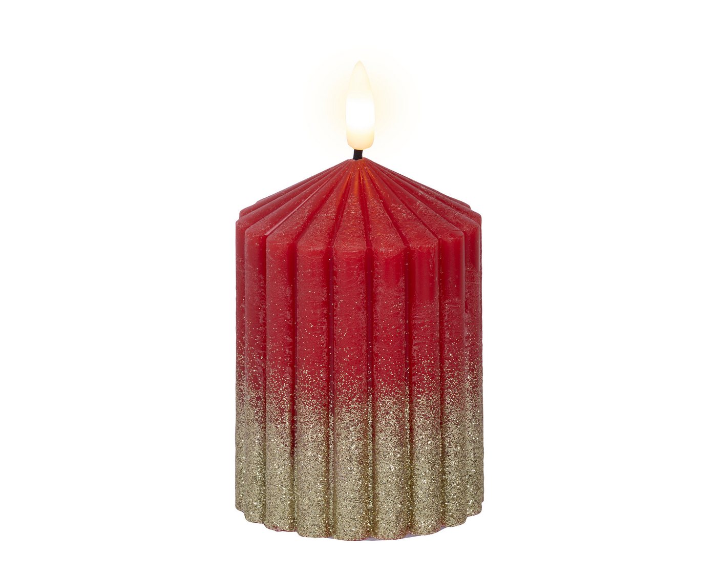 Lumineo LED-Kerze, LED Kerze mit Timerfunktion 7x10cm Wachs gerillt Rot / Warmweiß von Lumineo