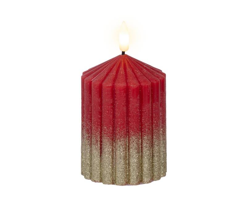 Lumineo LED-Kerze, LED Kerze mit Timerfunktion 7x10cm Wachs gerillt Rot / Warmweiß von Lumineo