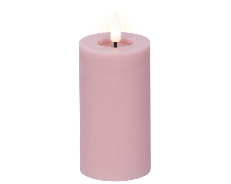 Lumineo LED-Kerze, LED Kerze mit Timerfunktion 7x15cm Wachs Rustik Rosa Warmweiß von Lumineo