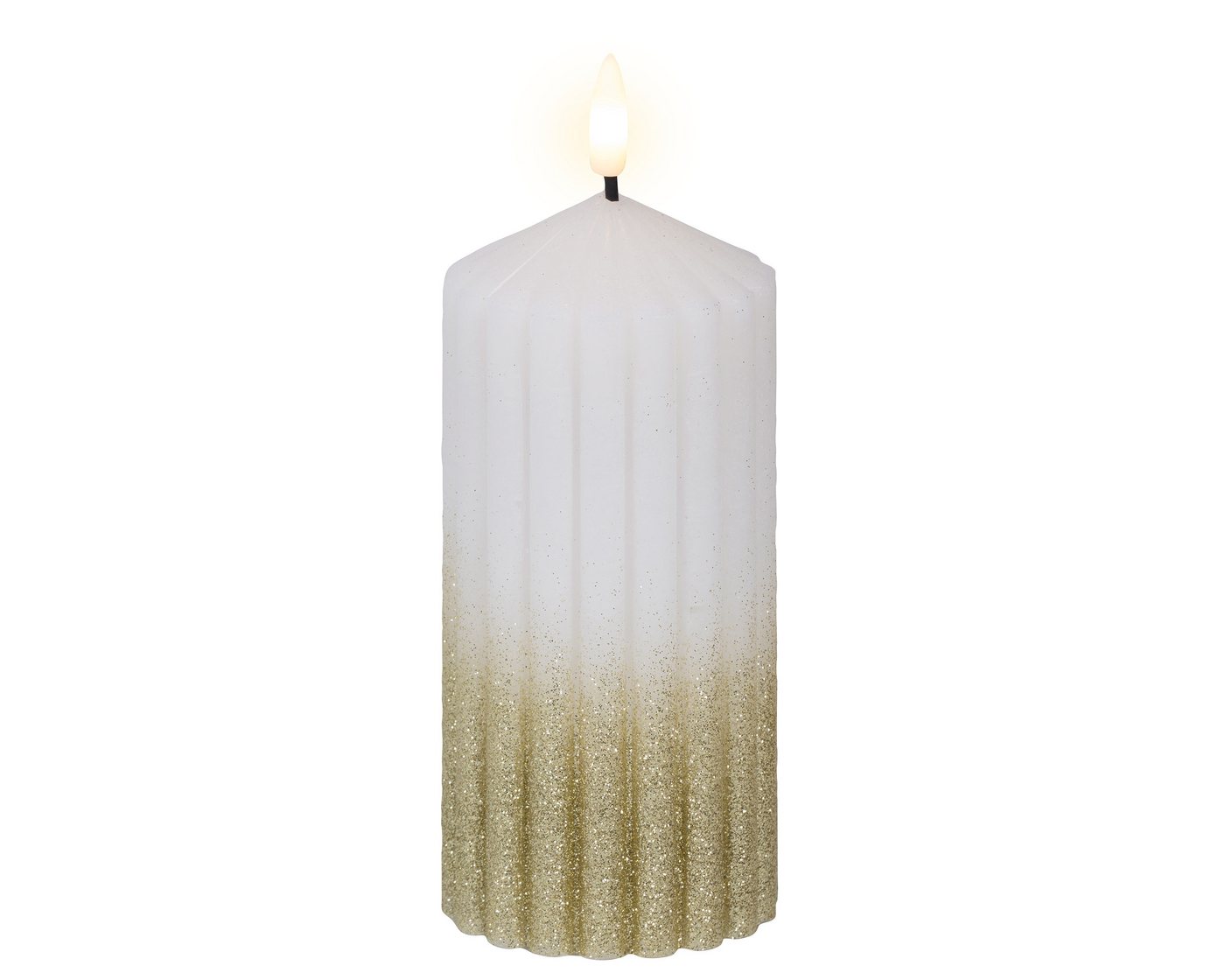 Lumineo LED-Kerze, LED Kerze mit Timerfunktion 7x15cm Wachs gerillt Weiß / Warmweiß von Lumineo