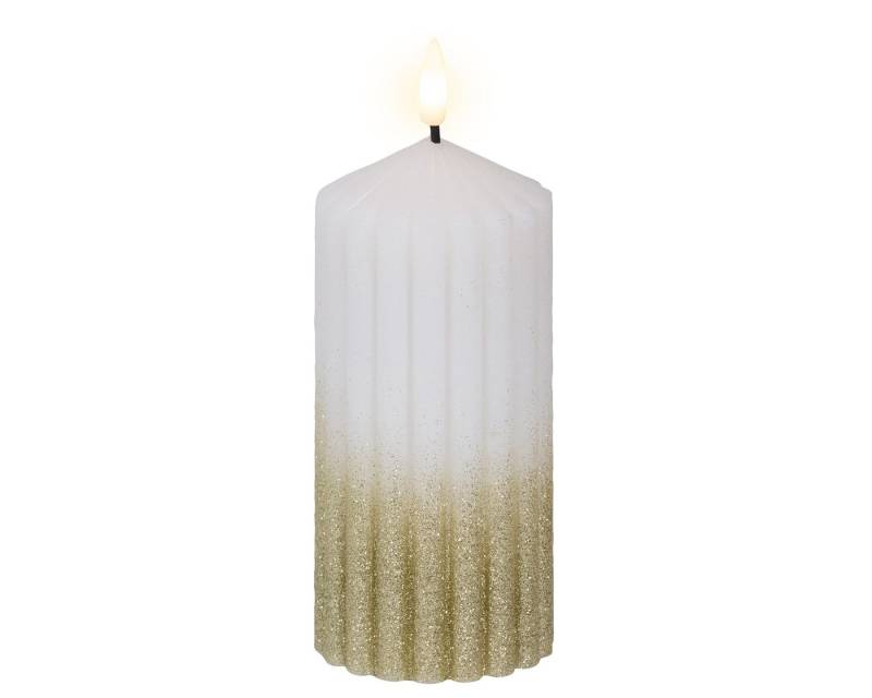 Lumineo LED-Kerze, LED Kerze mit Timerfunktion 7x15cm Wachs gerillt Weiß / Warmweiß von Lumineo