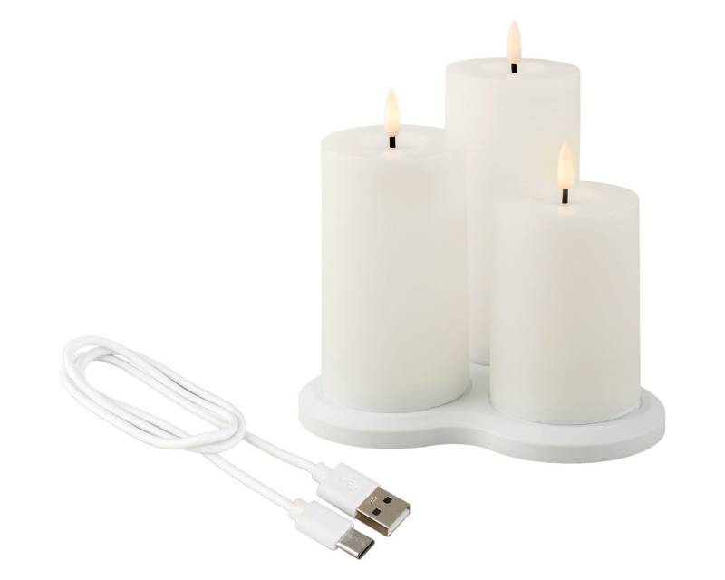 Lumineo LED-Kerze, LED Kerzen mit Timer 12,5-17,5cm Wachs 3er Set Weiß / Warmweiß Lumineo LED-Kerze, LED Kerzen mit Timer 12,5-17,5cm Wachs 3er Set Weiß / Warmweiß von Lumineo