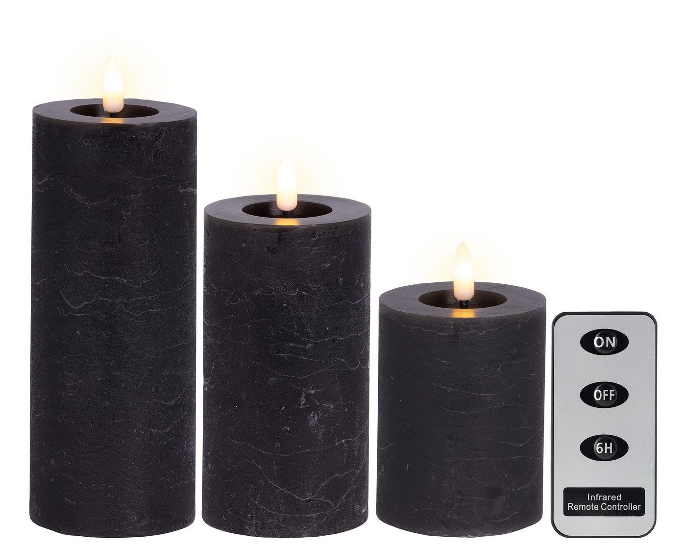 Lumineo LED-Kerze, LED Kerzen mit Timerfunktion 11-19cm Wachs 3er Set Grau / Warmweiß Lumineo LED-Kerze, LED Kerzen mit Timerfunktion 11-19cm Wachs 3er Set Grau / Warmweiß von Lumineo
