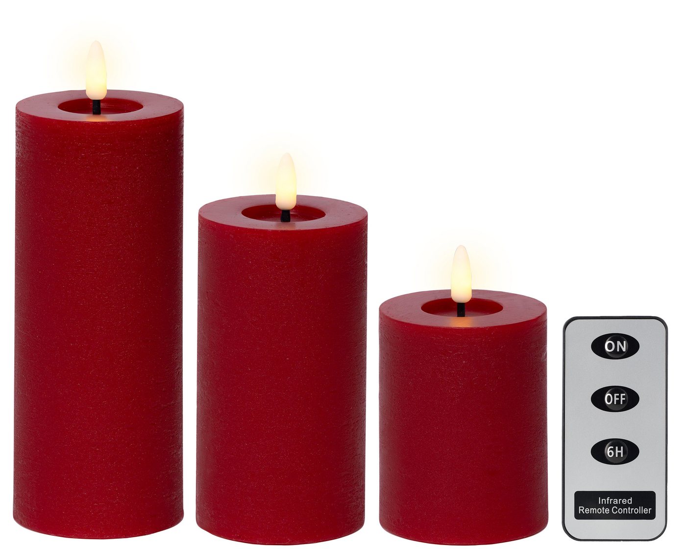 Lumineo LED-Kerze, LED Kerzen mit Timerfunktion 11-19cm Wachs 3er Set Rot / Warmweiß Lumineo LED-Kerze, LED Kerzen mit Timerfunktion 11-19cm Wachs 3er Set Rot / Warmweiß von Lumineo