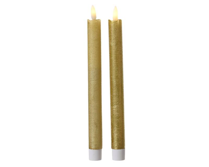 Lumineo LED-Kerze, LED Kerzen mit Timerfunktion 24cm Wachs 2er Set Gold / Warmweiß von Lumineo