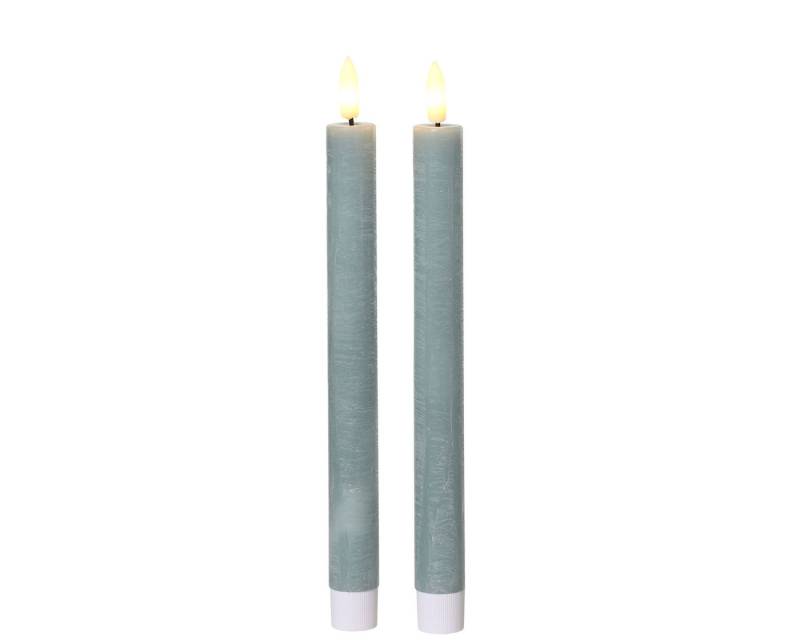 Lumineo LED-Kerze, LED Kerzen mit Timerfunktion 24cm Wachs 2er Set Hellblau / Warmweiß von Lumineo