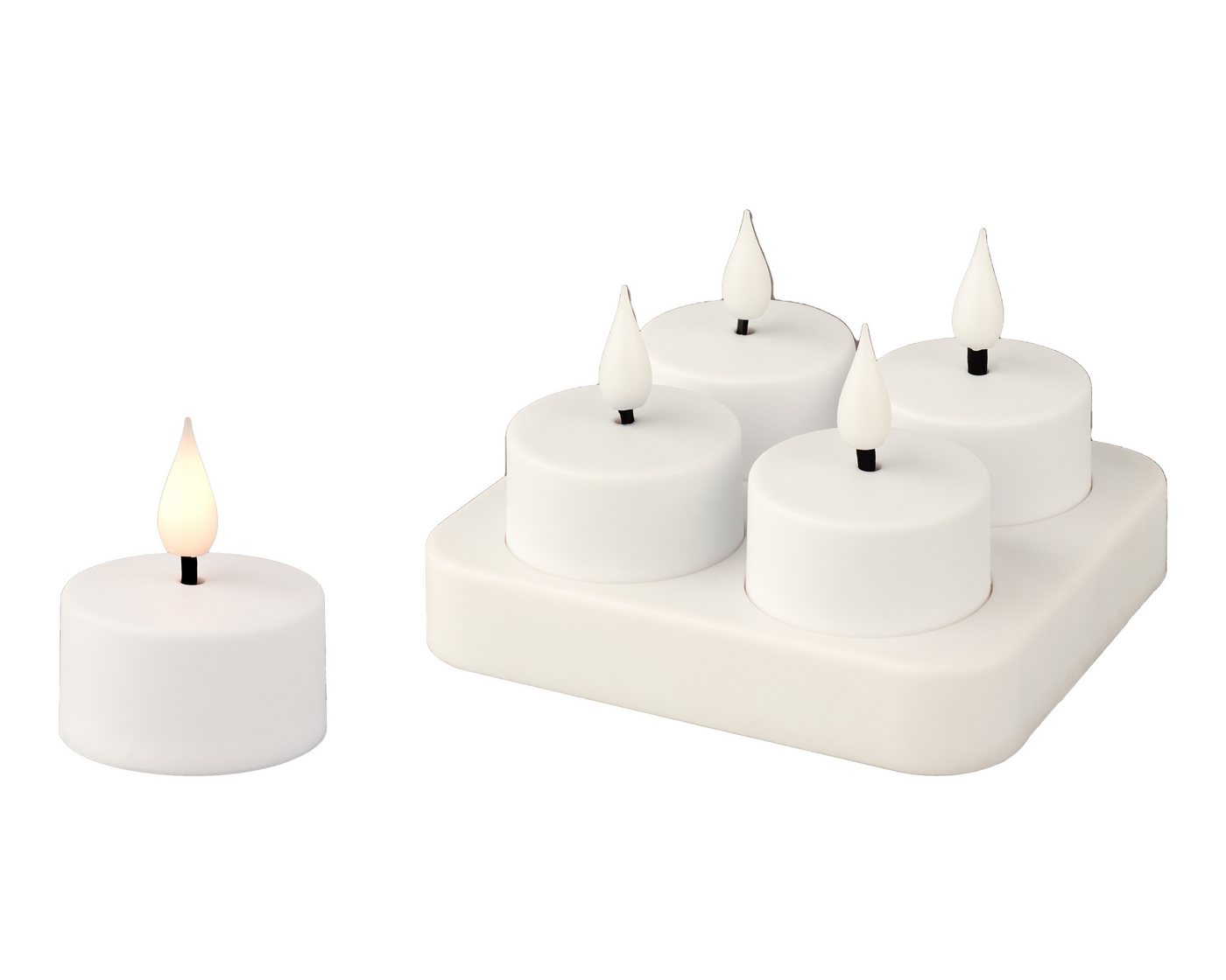 Lumineo LED-Kerze, LED Teelichter 4cm Kunststoff 4er Set Weiß / Warmweiß von Lumineo