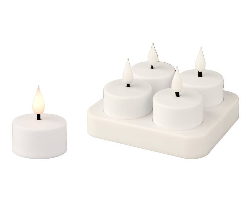 Lumineo LED-Kerze, LED Teelichter 4cm Kunststoff 4er Set Weiß / Warmweiß von Lumineo