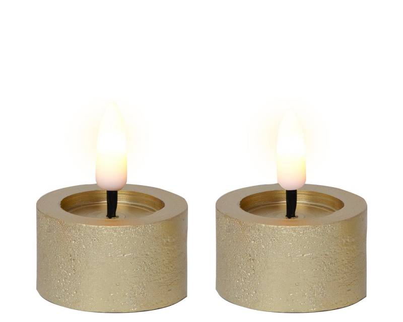 Lumineo LED-Kerze, LED Teelichter mit Timer 4,4x5cm Wachs Gold / Warmweiß 2 Stück von Lumineo