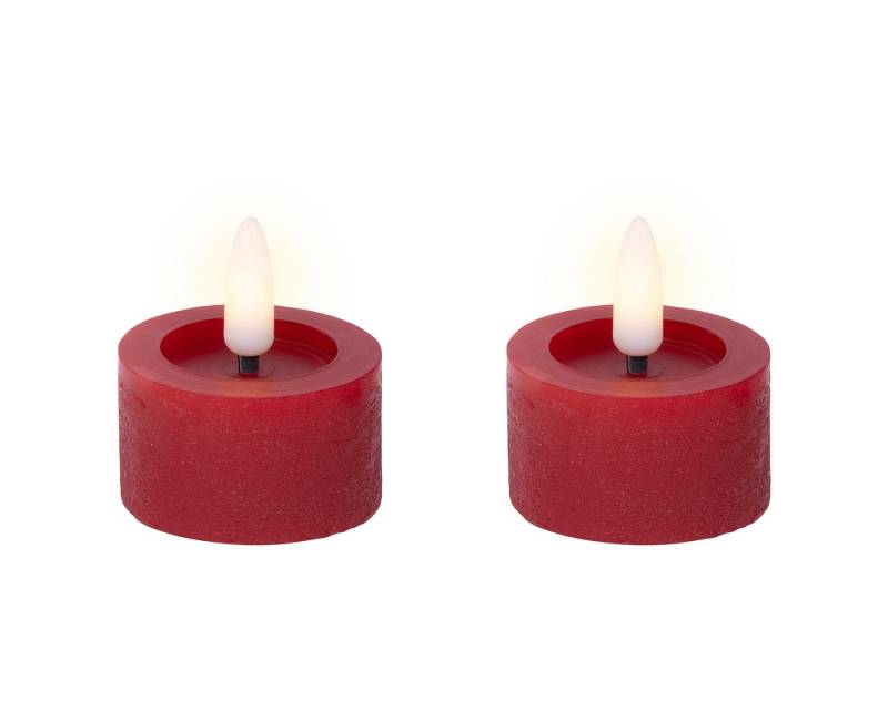 Lumineo LED-Kerze, LED Teelichter mit Timer 4,4x5cm Wachs Rot / Warmweiß 2 Stück von Lumineo