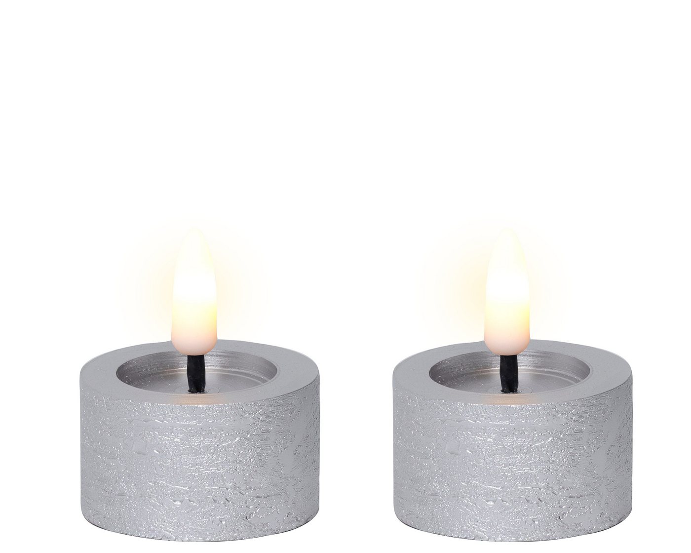 Lumineo LED-Kerze, LED Teelichter mit Timer 4,4x5cm Wachs Silber / Warmweiß 2 Stück Lumineo LED-Kerze, LED Teelichter mit Timer 4,4x5cm Wachs Silber / Warmweiß 2 Stück von Lumineo