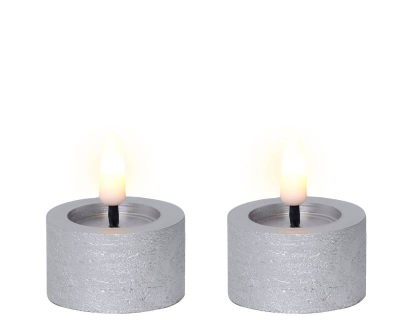 Lumineo LED-Kerze, LED Teelichter mit Timer 4,4x5cm Wachs Silber / Warmweiß 2 Stück von Lumineo