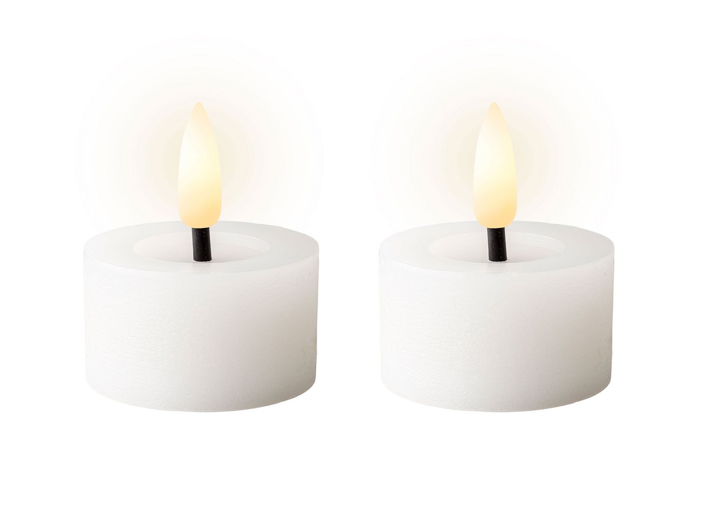 Lumineo LED-Kerze, LED Teelichter mit Timer 4,4x5cm Wachs Weiß / Warmweiß 2 Stück von Lumineo