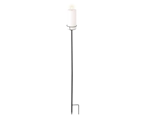 Lumineo LED Kerze auf Kerzenstab mit Erdspieß 90cm Wachs - mit Timerfunktion und flackernde Flamme Effekt - Echtwachskerze batteriebetrieben - Wachskerze Stumpenkerze Rustik Weiß Warmweiß von Lumineo