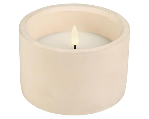 LED Kerze mit Timer 12x8cm Wachs Beton - Indoor & Outdoor - Wachskerze in Betonschale - mit 6 Stunden Timerfunktion - Flammenlose Kerzen als Outdoorkerzen Dekokerzen - Weiß Warmweiß von Lumineo