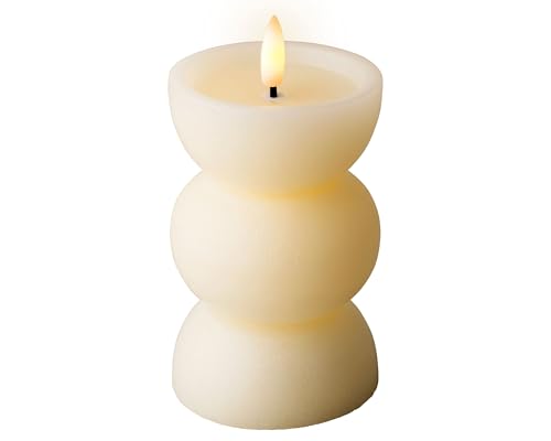 Lumineo LED Kerze mit Timerfunktion 7x14cm Wachs Skulptur - Echtwachskerze batteriebetrieben - Wachskerze Dekokerze - Designkerze - Creme Warmweiß von Lumineo