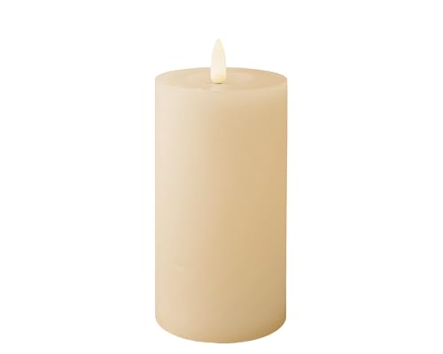 Lumineo LED Kerze mit Timerfunktion 7x15cm Wachs - flackernde Flamme Effekt - Echtwachskerze batteriebetrieben - Wachskerze Stumpenkerze Rustik Creme Warmweiß von Lumineo