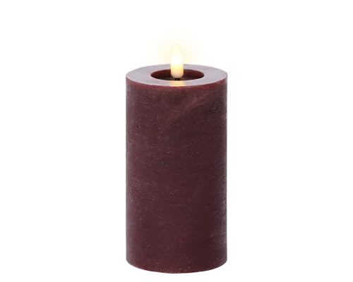 Lumineo LED Kerze mit Timerfunktion 7x15cm Wachs - flackernde Flamme Effekt - Echtwachskerze batteriebetrieben - Wachskerze Stumpenkerze Rustik Ochsenblut Warmweiß von Lumineo