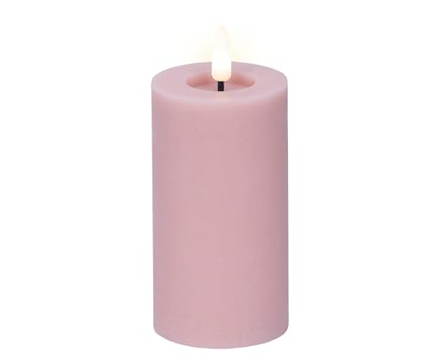 Lumineo LED Kerze mit Timerfunktion 7x15cm Wachs - flackernde Flamme Effekt - Echtwachskerze batteriebetrieben - Wachskerze Stumpenkerze Rustik Rosa Warmweiß von Lumineo