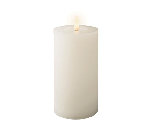 Lumineo LED Kerze mit Timerfunktion 7x15cm Wachs - flackernde Flamme Effekt - Echtwachskerze batteriebetrieben - Wachskerze Stumpenkerze Rustik Weiß Warmweiß von Lumineo