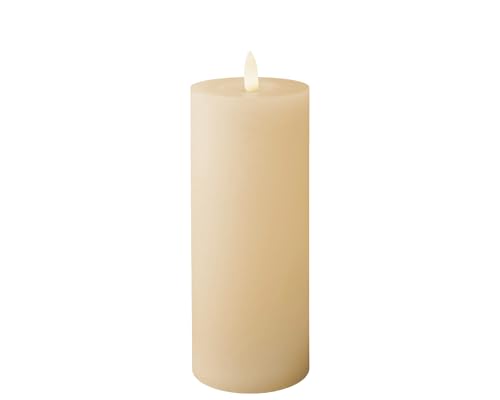 Lumineo LED Kerze mit Timerfunktion 7x19cm Wachs - flackernde Flamme Effekt - Echtwachskerze batteriebetrieben - Wachskerze Stumpenkerze Rustik Creme Warmweiß von Lumineo