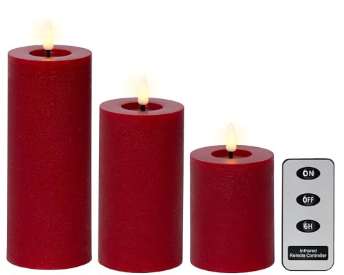 Lumineo LED Kerzen mit Timerfunktion 11-19cm Wachs 3er Set - flackernde Flamme Effekt - Echtwachskerze batteriebetrieben - Wachskerze Stumpenkerze Rustik Rot Warmweiß Lumineo LED Kerzen mit Timerfunktion 11-19cm Wachs 3er Set - flackernde Flamme Effekt - Echtwachskerze batteriebetrieben - Wachskerze Stumpenkerze Rustik Rot Warmweiß von Lumineo